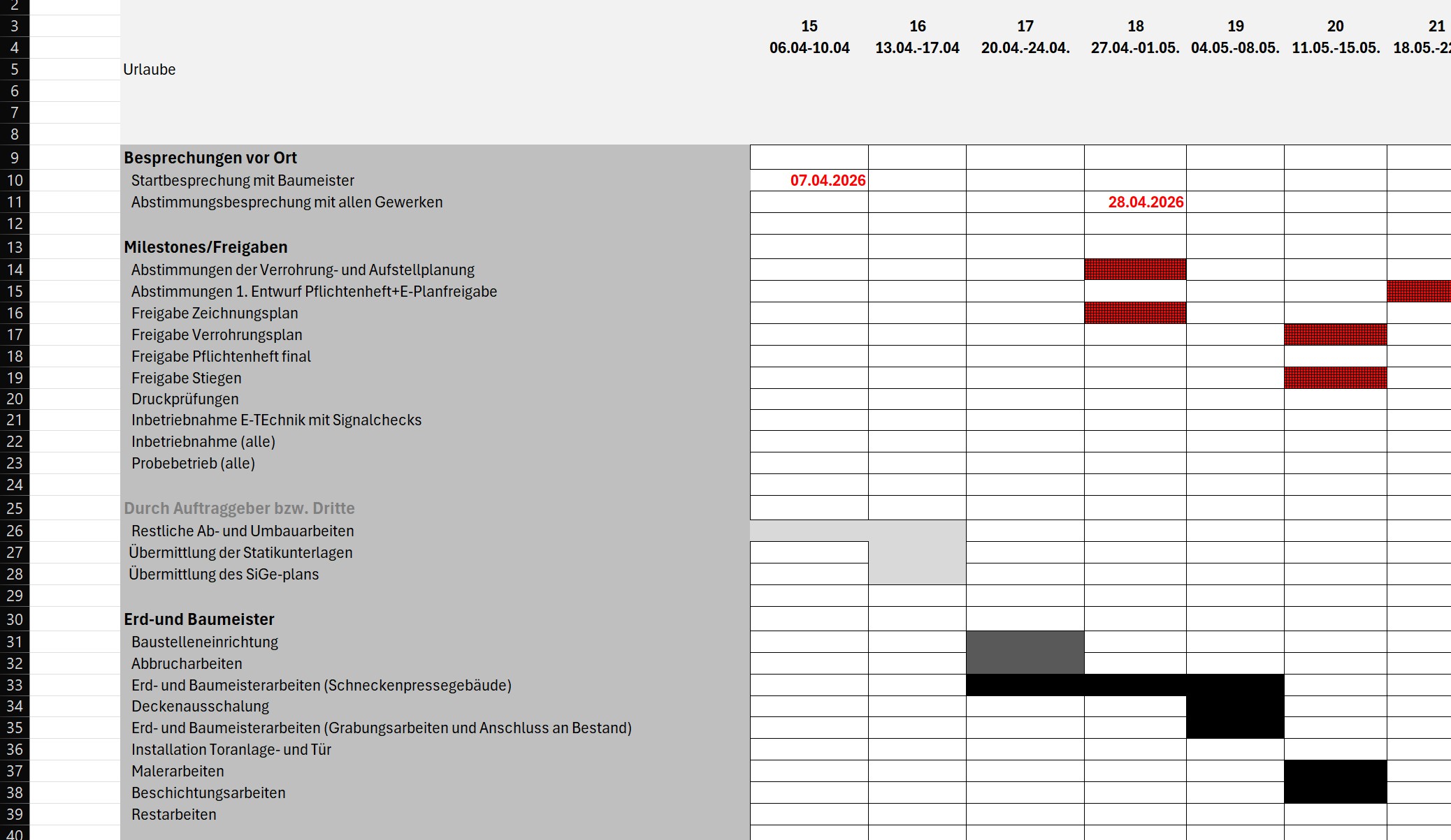 Tiefbauplanung in Excel
